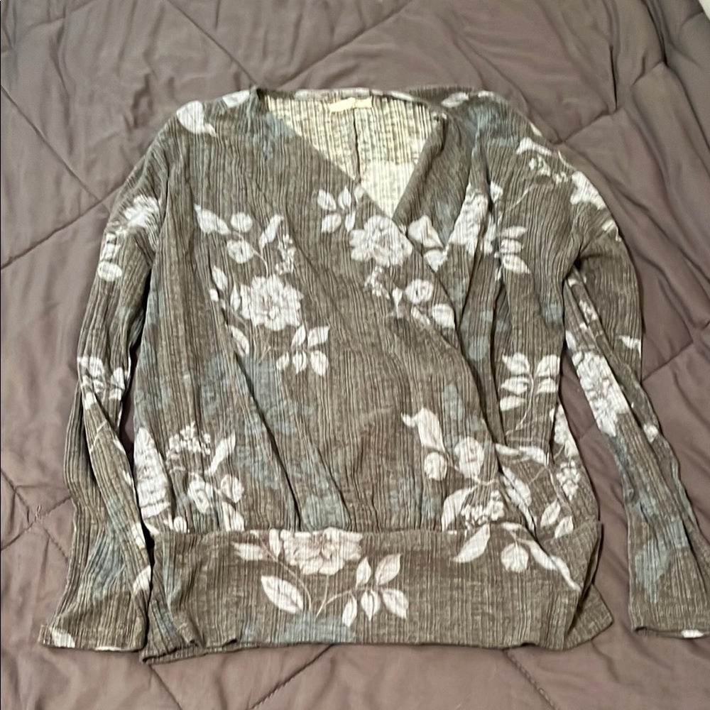 Maurices Floral Blouse - Olive and White